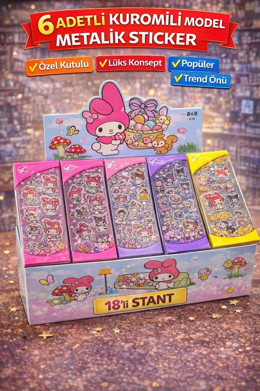 KUTULU METALİK KUROMİ MODEL STİCKER  / 18Lİ STANT